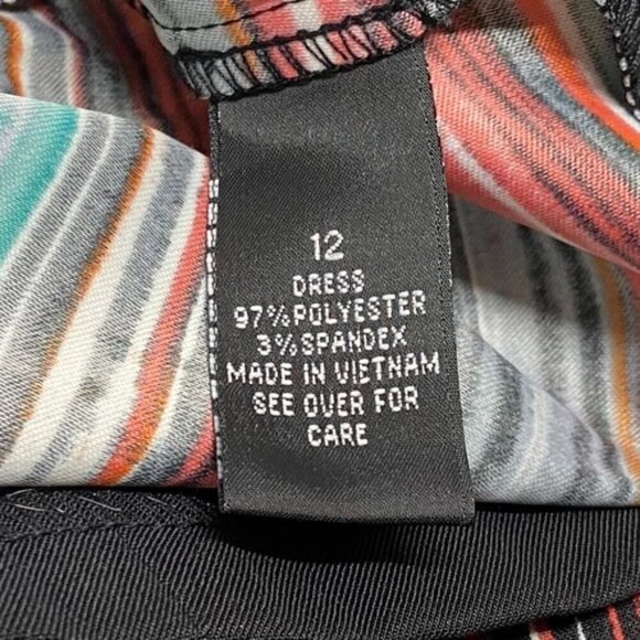 AB Studio Dress Women's 12 Black White Multicolor Stripe Geo Print Design NWT - Picture 13 of 16